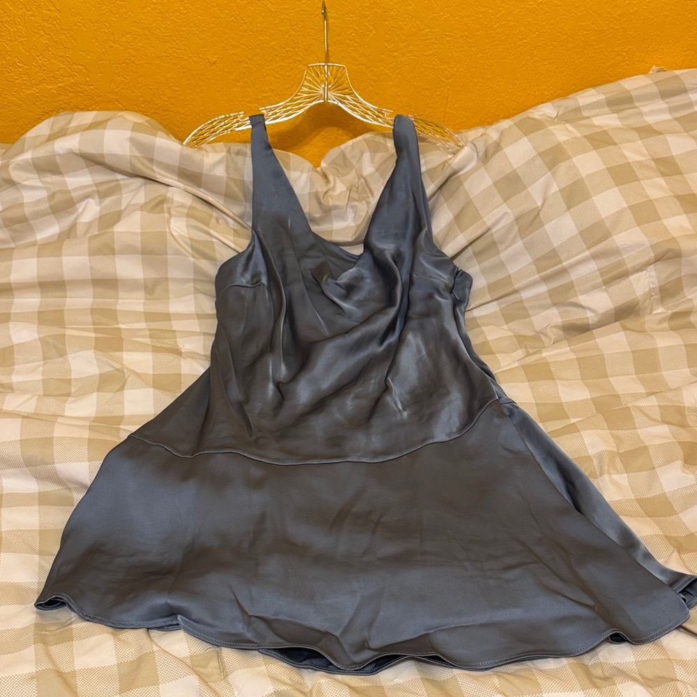 Satin Blue Cowl Neck dress